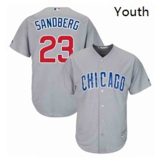 Youth Majestic Chicago Cubs 23 Ryne Sandberg Replica Grey Road Cool Base MLB Jersey